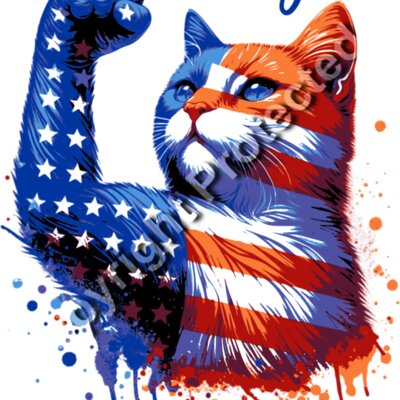 cat with American flag colors and text When We Fight We Win for Kamala Harris 2024 campaign Thumbnail