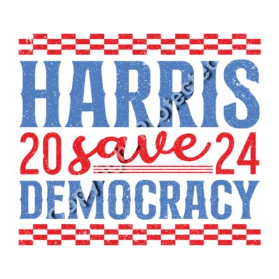 Kamala Harris 2024 campaign graphic featuring bold typography  red and blue colors  save democra Thumbnail