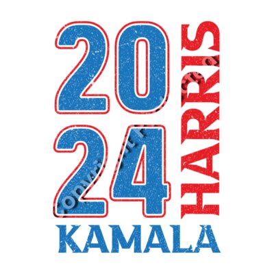 Kamala Harris 2024 campaign graphic with bold numbers and name in red and blue colors Thumbnail