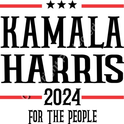 Kamala Harris 2024 campaign graphic with red accents and bold text elements  Thumbnail