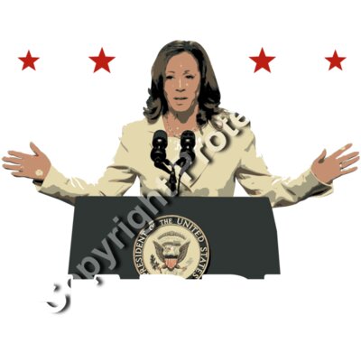 Kamala Harris 2024 campaign speech podium with stars and bold text representation Thumbnail
