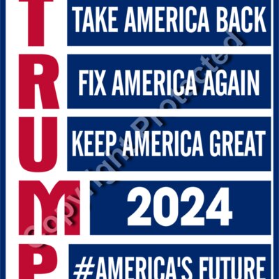 Trump 2024 campaign themes graphic with patriotic colors and slogans Thumbnail