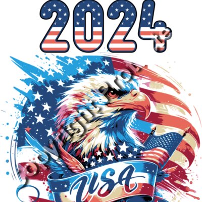 Trump 2024 patriotic eagle graphic with USA flag colors and stars Thumbnail