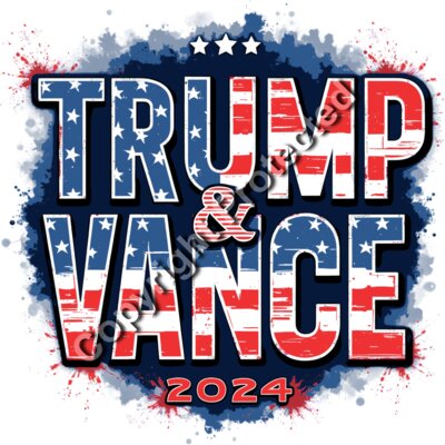 Trump Vance 2024 campaign graphic with stars and patriotic colors Thumbnail